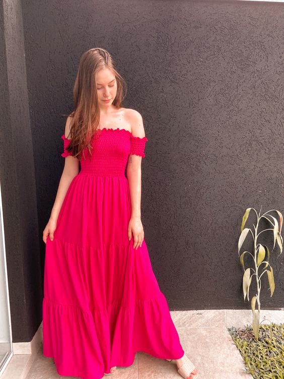 Off-Shoulder Pink Maxi Dress